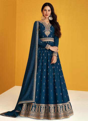 Blue Silk Reception Wear Embroidery Work Anarkali Suit