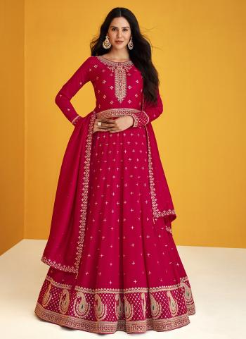 Pink Silk Reception Wear Embroidery Work Anarkali Suit