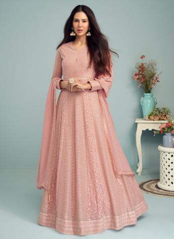 Pink Georgette Wedding Wear Embroidery Work Anarkali Suit