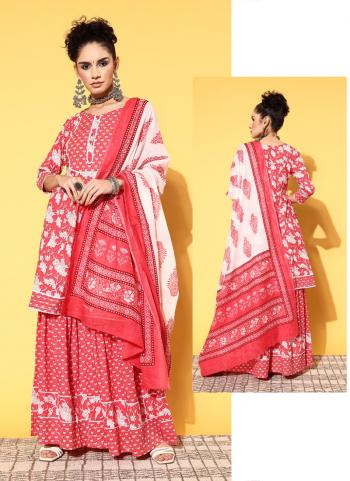 Pink Pure Cotton Traditional Wear Printed Work Readymade Salwar Suit