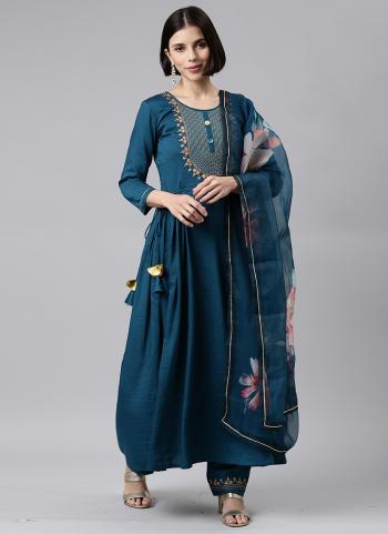 Rama Chinnon Silk Festival Wear Embroidery Work Readymade Salwar Suit