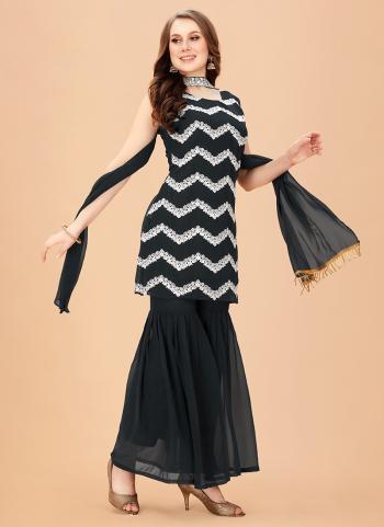 Black Faux Georgette Party Wear Sequins Work Readymade Salwar Suit