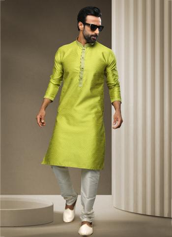 Two Tone Green Brocade Silk Traditional Wear Jacquard Kurta Pajama