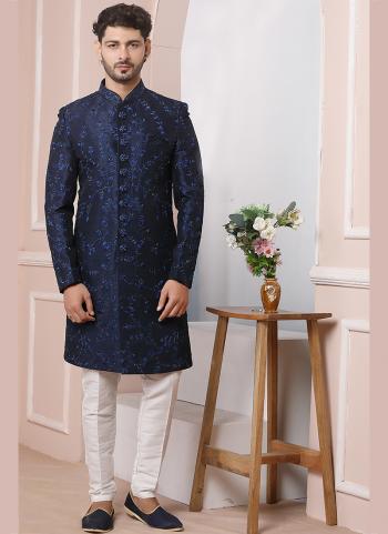 Blue Art Banarasi Silk Wedding Wear Embroidery Work Aligadhi Pant