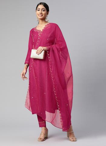 Pink Cotton Blend Festival Wear Zari Work Readymade Salwar Suit