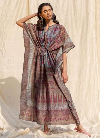 Brown Soft Silk Casual Wear Digital Printed Kaftan