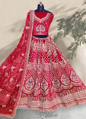 Red Velvet Wedding Wear Embroidery Work Lehenga Choli