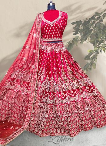 Red Velvet Bridal Wear Embroidery Work Lehenga Choli