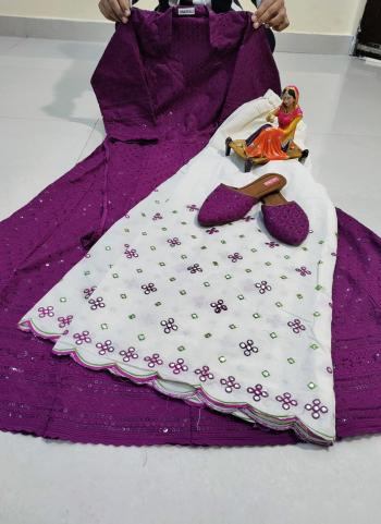 Purple Pure Cotton Festival Wear Sequins Work Kurti With Sharara