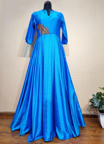 Blue Silk Traditional Wear Patch Work Gown