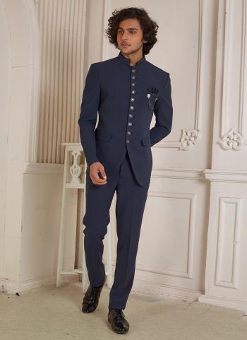 Blue Suiting Wedding Wear Fancy Jodhpuri Suit