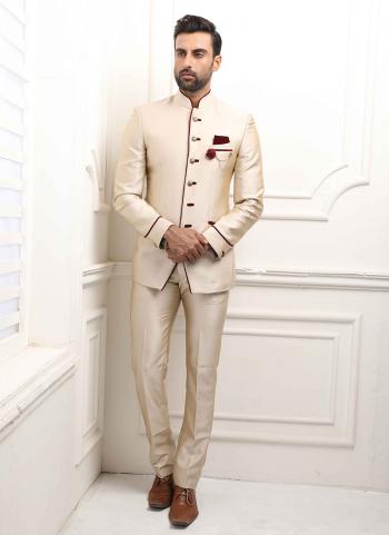 Cream Suiting Wedding Wear Fancy Jodhpuri Suit