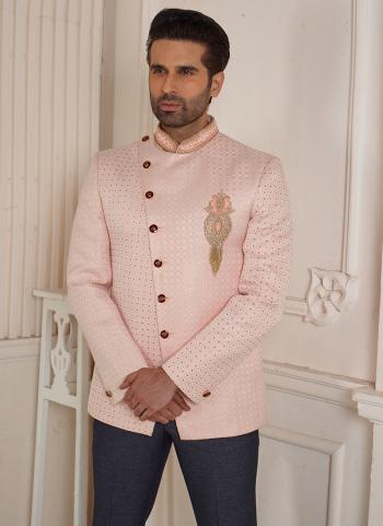 Pink Suiting Wedding Wear Fancy Jodhpuri Suit