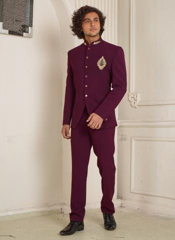 Purple Suiting Wedding Wear Fancy Jodhpuri Suit