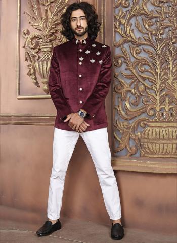 Maroon Valvet Party Wear Fancy Blazer
