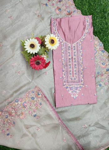 Pink Muslin Festival Wear Embroidery Work Dress Material