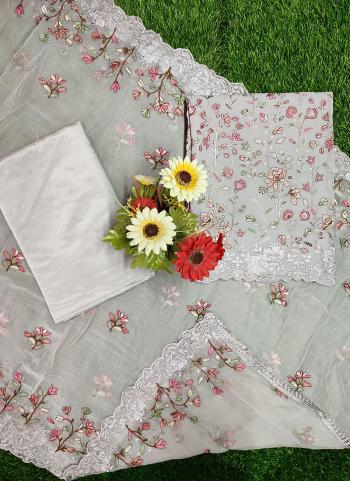 Grey Georgette Wedding Wear Embroidery Work Dress Material