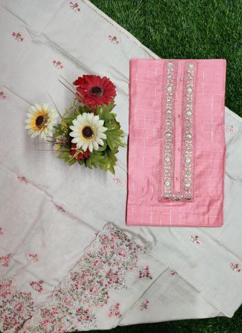 Pink Chanderi Silk Traditional Wear Weaving Dress Material