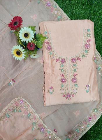 Peach Pure Silk Wedding Wear Hand Work Dress Material