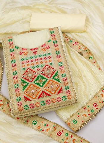 Cream Chanderi Festival Wear Croset Work Dress Material