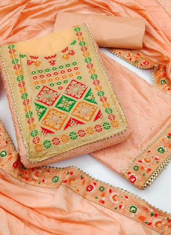 Peach Chanderi Festival Wear Croset Work Dress Material