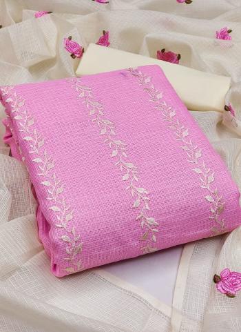 Pink Kota Chex Casual Wear Multi Work Dress Material