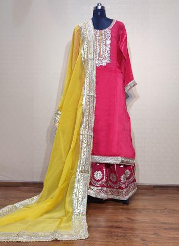 Pink Upada Silk Wedding Wear Hand Work Sharara Suit