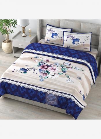 Navy blue Cotton Daily Wear Digital Printed Bed Sheet