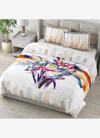 Orange Cotton Daily Wear Digital Printed Bed Sheet