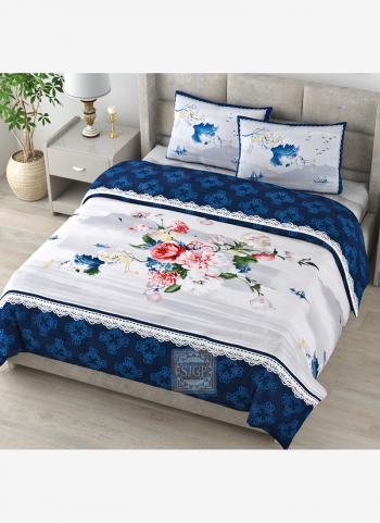 Royal Blue Cotton Daily Wear Digital Printed Bed Sheet