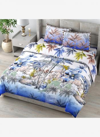 Sky blue Cotton Daily Wear Digital Printed Bed Sheet