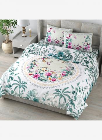 Teal Green Cotton Daily Wear Digital Printed Bed Sheet