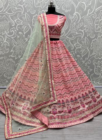 Pink Georgette Wedding Wear Thread Work Lehenga Choli