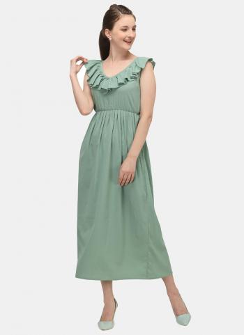 Green Fancy Party Wear Crushed Dress