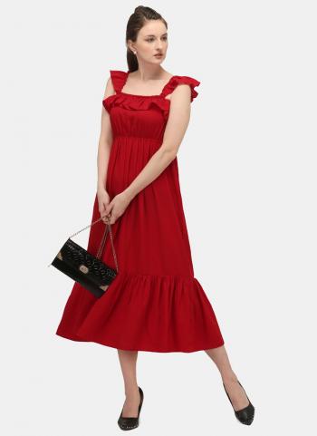 Red Fancy Party Wear Crushed Dress