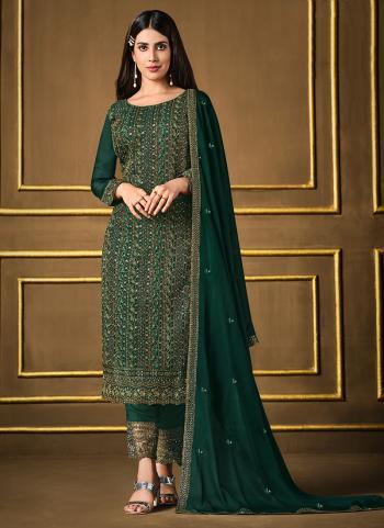 Green Georgette Traditional Wear Embroidery Work Salwar Suit