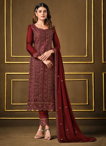 Maroon Georgette Traditional Wear Embroidery Work Salwar Suit