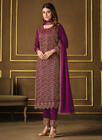 Purple Georgette Traditional Wear Embroidery Work Salwar Suit