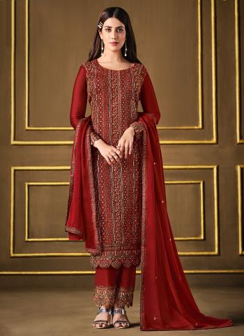 Red Georgette Traditional Wear Embroidery Work Salwar Suit