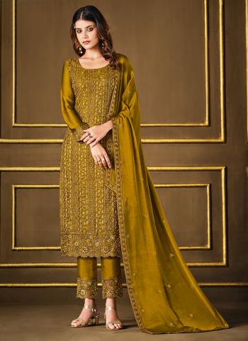 Yellow Georgette Traditional Wear Embroidery Work Salwar Suit