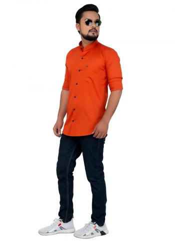 Orange Cotton Casual Wear Plain Shirt