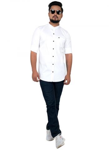 White Cotton Casual Wear Plain Shirt