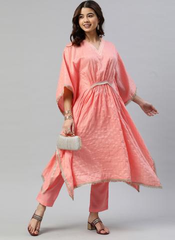 Pink Chiffon Party Wear Embroidery Work Kaftan With Pant