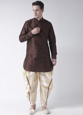 Brown Dhupion Silk Traditional Wear Plain Dhoti Kurta Pajama