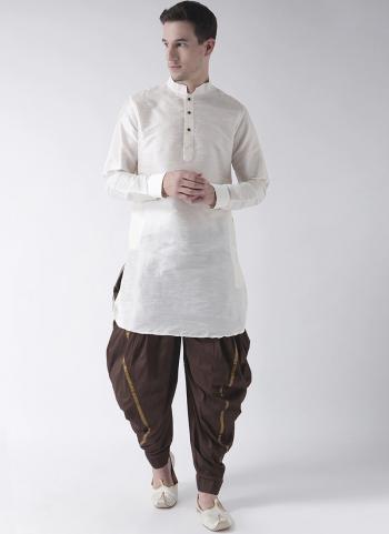 New White Dhupion Silk Traditional Wear Plain Dhoti Kurta Pajama