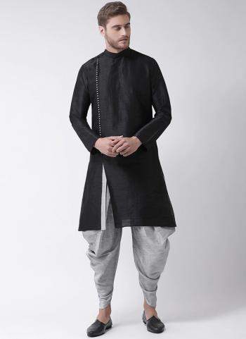 Black Dhupion Silk Festival Wear Plain Dhoti Kurta Pajama