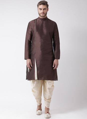 Brown Dhupion Silk Festival Wear Plain Dhoti Kurta Pajama