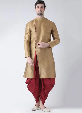 Golden Dhupion Silk Festival Wear Plain Dhoti Kurta Pajama
