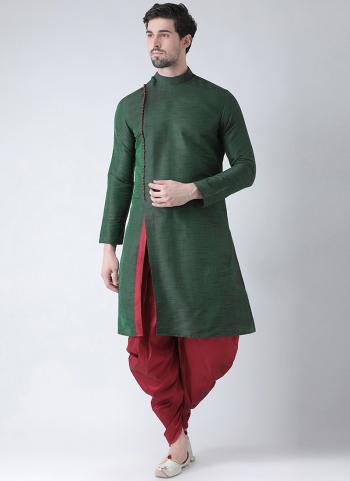 Green Dhupion Silk Festival Wear Plain Dhoti Kurta Pajama