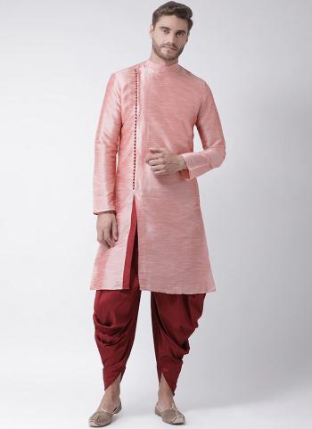 Pink Dhupion Silk Festival Wear Plain Dhoti Kurta Pajama